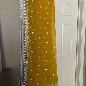 Elegant Mustard Yellow Skirt with White Accents